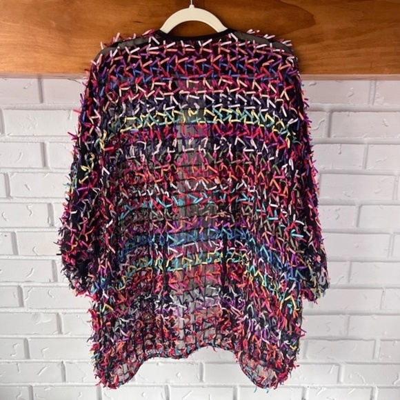 VINTAGE  Oscar de la Renta RARE 80s Sheer Black Bow Jacket Cardigan, Large - Picture 4 of 15